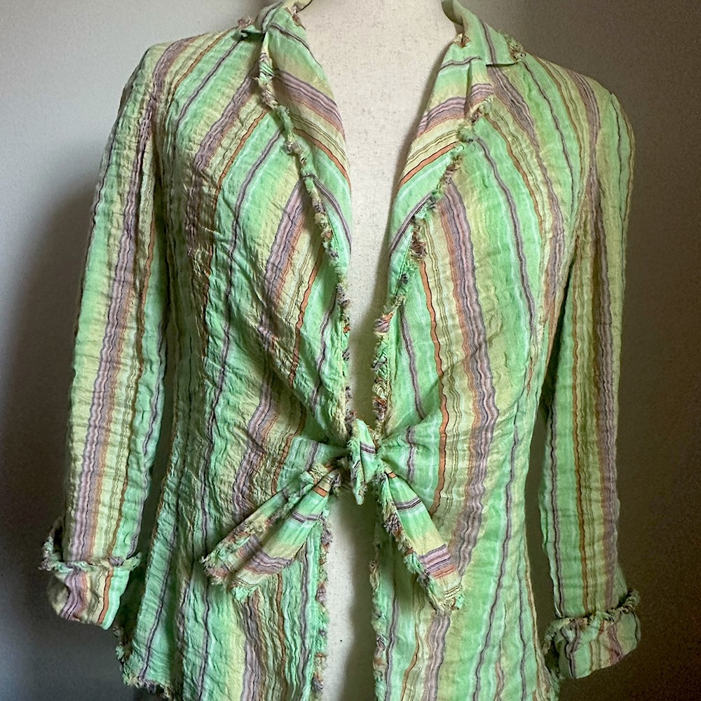 Vintage Carlisle women’s Jacket Blazer striped pastel Ruffle Size 6
